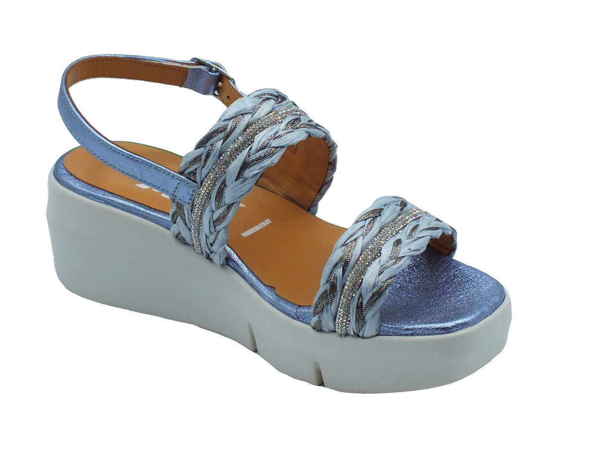 Melluso Melluso R80115 Ischia Jeans Sandali per Donna in tessuto blu con zeppa alta Ischia Jeans