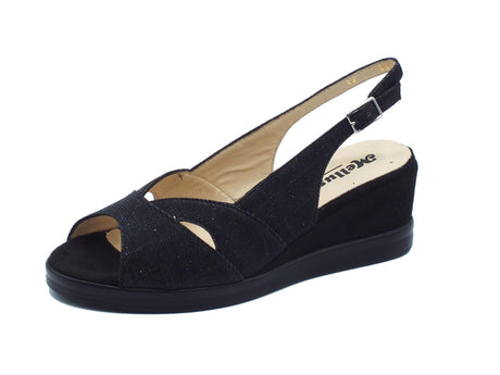 Melluso Melluso R80339 Nero Sandali per Donna in tessuto brillantinato con zeppa media Nero
