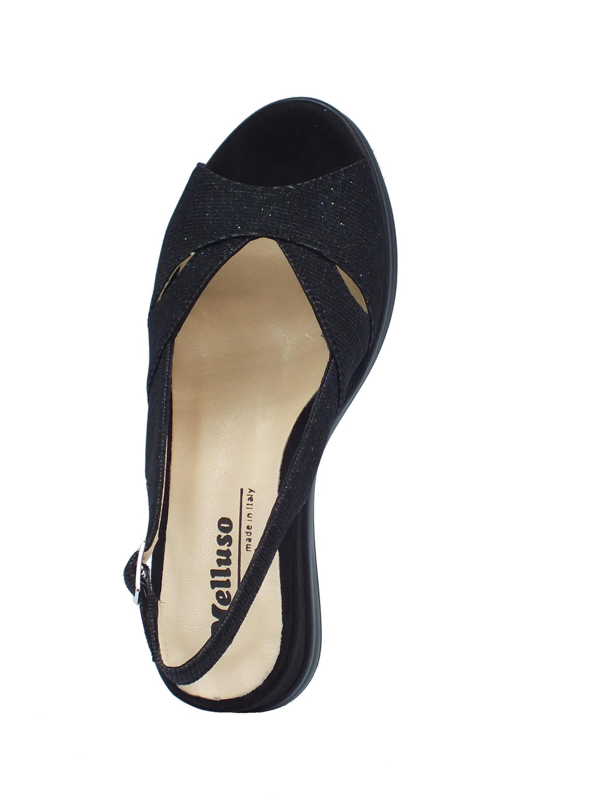 Melluso Melluso R80339 Nero Sandali per Donna in tessuto brillantinato con zeppa media Nero