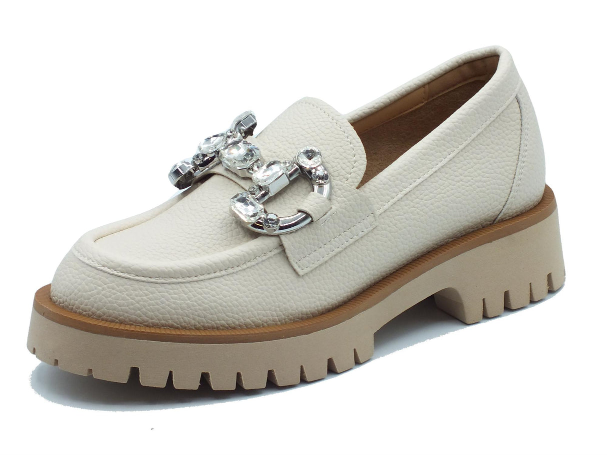 Nacrèe Nacrèe 631R070 CERV Burro Mocassini per donna in ecopelle martellata con tacco alto Bianco