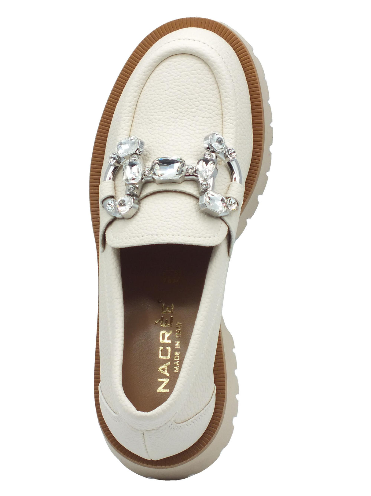 Nacrèe Nacrèe 631R070 CERV Burro Mocassini per donna in ecopelle martellata con tacco alto Bianco