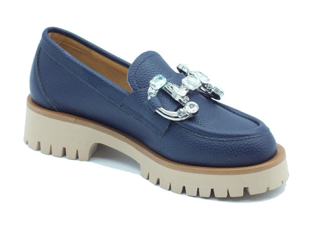 Nacrèe Nacrèe 631R070 Cerv Blu Mocassini eleganti per Donna modello classico in ecopelle con zeppa media Blu