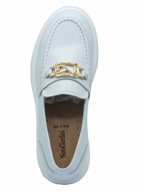 Nero Giardini NeroGiardini E406320D Skipper Bianco Mocassini eleganti per Donna in pelle con zeppa alta Bianco