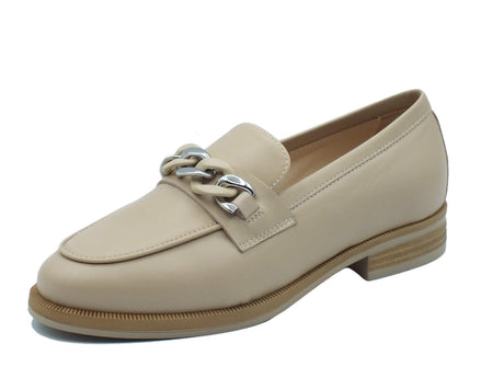 Nero Giardini NeroGiardini E409620D Nappa Lino Mocassini eleganti per Donna in pelle beige chiaro con tacco basso Lino