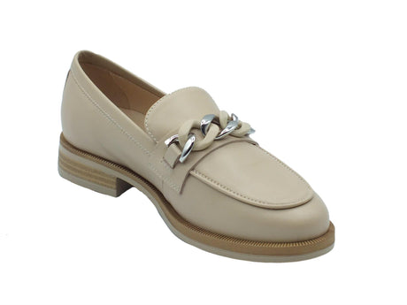 Nero Giardini NeroGiardini E409620D Nappa Lino Mocassini eleganti per Donna in pelle beige chiaro con tacco basso Lino