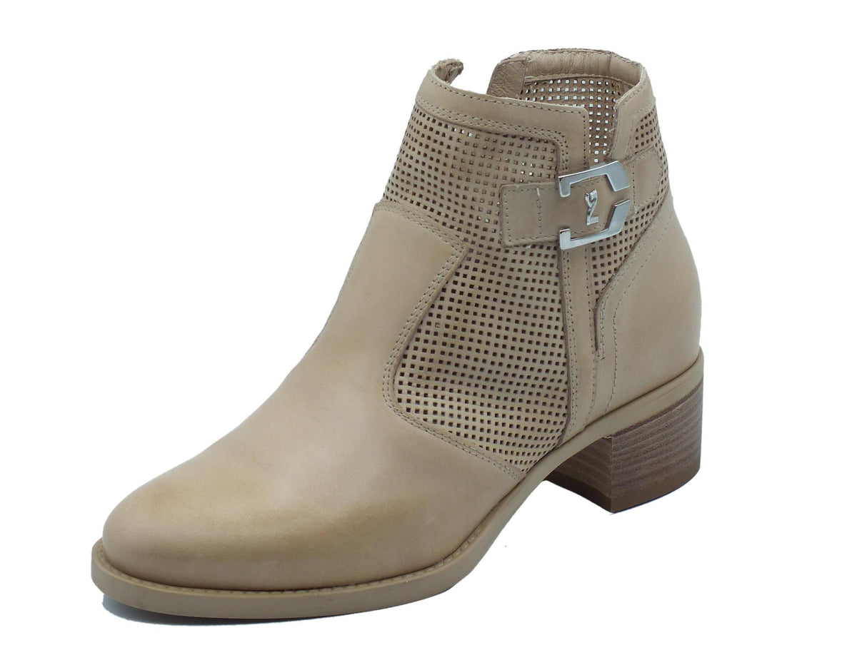 Nero Giardini NeroGiardini E409710D Rio Champagne Tronchetti con tacco basso Donna pelle traforata lampo champagne