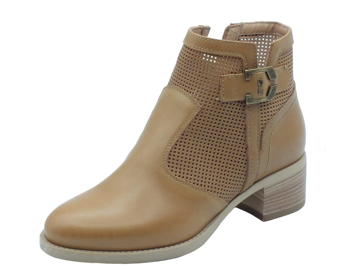 Nero Giardini NeroGiardini E409710D Cuoio Tronchetti con tacco basso Donna pelle traforata lampo Cuoio