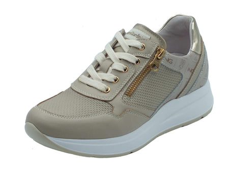 Nero Giardini NeroGiardini E409840D Sauvage Ivory Sneakers per Donna in pelle con lacci, lampo e zeppa media avorio