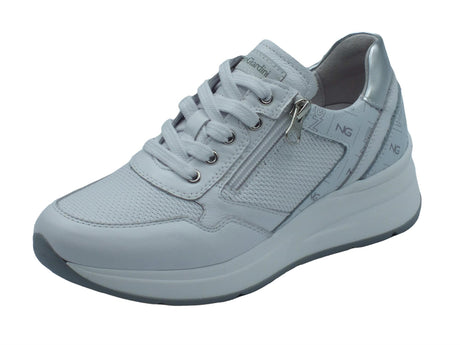 Nero Giardini NeroGiardini E409840D Cile Bianco Sneakers per Donna in pelle con lacci, lampo e zeppa media Bianco