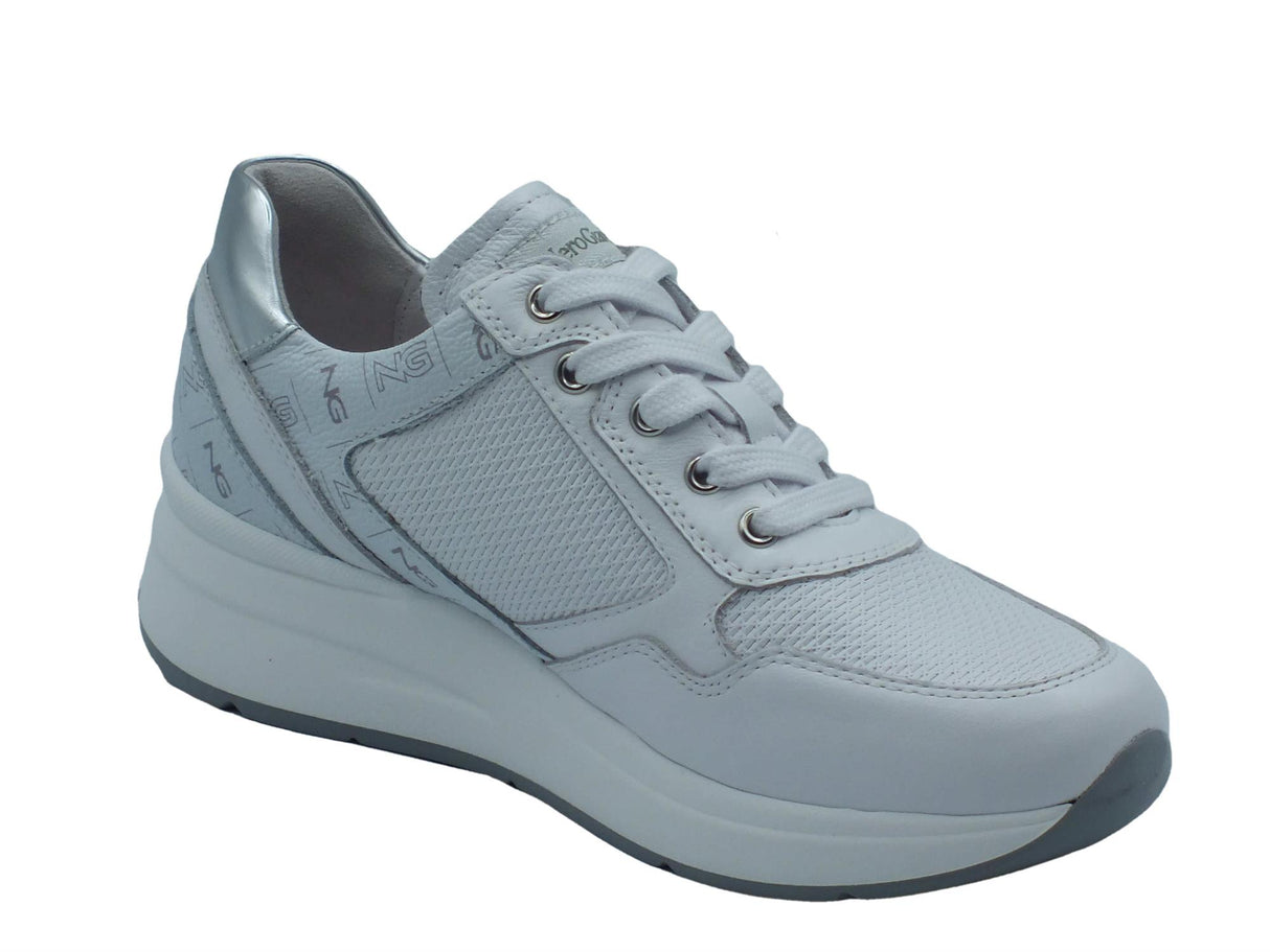 Nero Giardini NeroGiardini E409840D Cile Bianco Sneakers per Donna in pelle con lacci, lampo e zeppa media Bianco