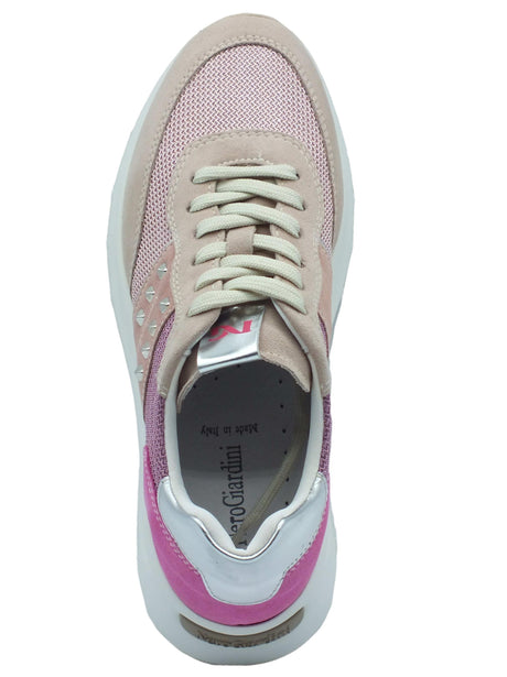 Nero Giardini NeroGiardini E409852D Velour Femme Sneakers Sportive per Donna in nabuk rosa beige con lacci rosa