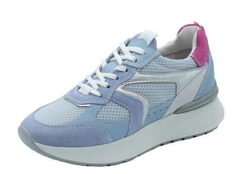 Nero Giardini NeroGiardini E409872D Velour Celeste Sneakers Sportive Donna nabuk celeste tessuto lacci zeppa bassa Celeste