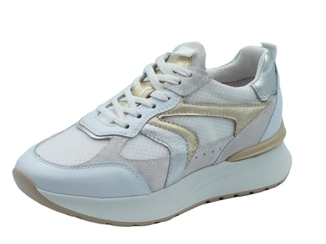 Nero Giardini NeroGiardini E409875D Skipper Bianco Sneakers Sportive per Donna in pelletessuto lacci e zeppa media Bianco