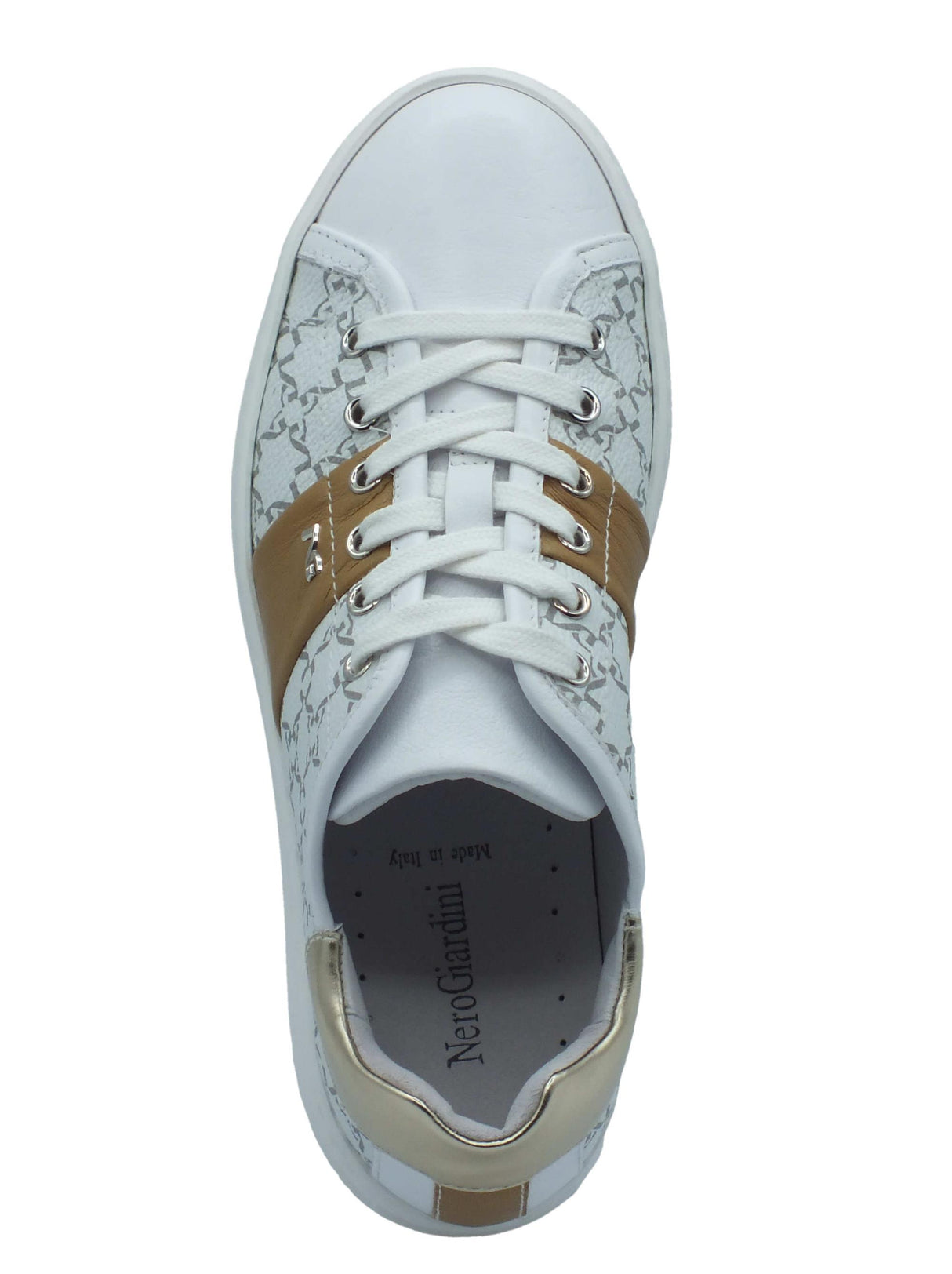 Nero Giardini NeroGiardini E409954D Cile Giove Bianco Sneakers Sportive per Donna in pelle rugata con zeppa bassa Bianco