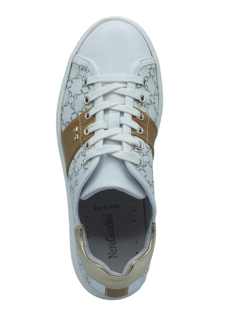 Nero Giardini NeroGiardini E409954D Cile Giove Bianco Sneakers Sportive per Donna in pelle rugata con zeppa bassa Bianco