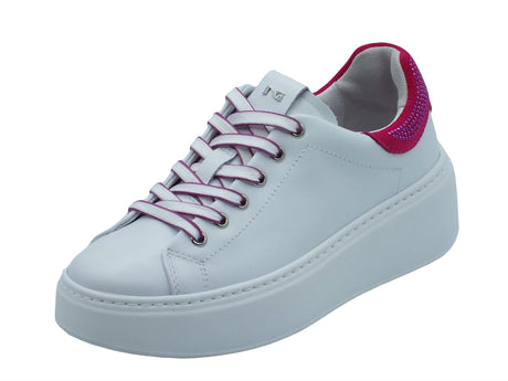 Nero Giardini NeroGiardini E409980D Skipper Bianco Fuxia Sneakers per Donna in pelle con strass Bianco Fuxia