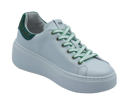 Nero Giardini NeroGiardini E409981D Skipper Bianco Quadrifoglio Sneakers per Donna in pelle con strass verdi Bianco Quadrifoglio