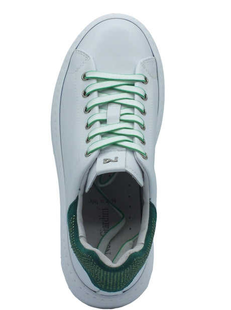 Nero Giardini NeroGiardini E409981D Skipper Bianco Quadrifoglio Sneakers per Donna in pelle con strass verdi Bianco Quadrifoglio