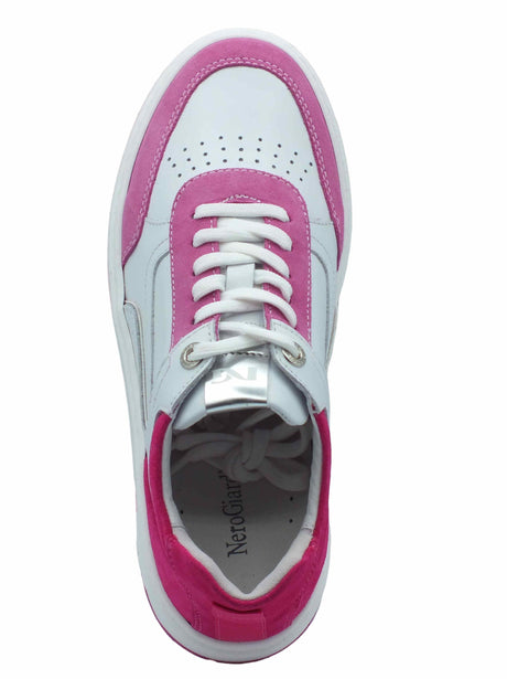 Nero Giardini NeroGiardini E409992D Velour Skipper Bianco Sneakers Donna nabuk rosa pelle bianca con lacci rosa