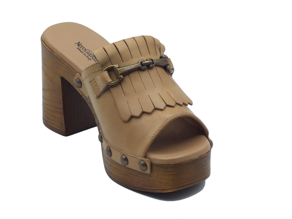 Nero Giardini NeroGiardini E410420D Rio Cuoio Sandali Scalsati per Donna in pelle con tacco alto effetto legno Cuoio