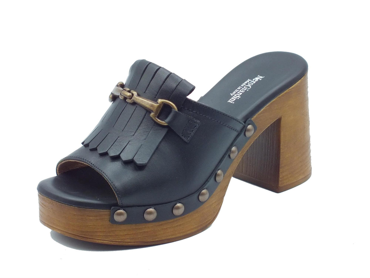 Nero Giardini NeroGiardini E410420D Tamigi Nero Sandali per Donna in pelle con tacco e plateau effetto legno Nero