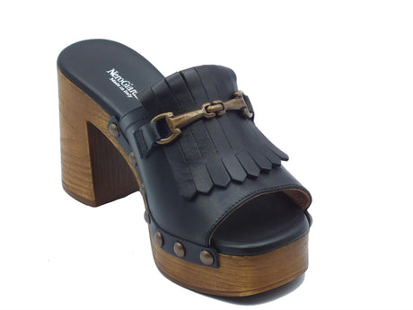 Nero Giardini NeroGiardini E410420D Tamigi Nero Sandali per Donna in pelle con tacco e plateau effetto legno Nero