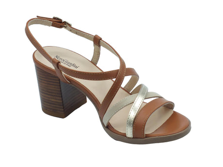 Nero Giardini NeroGiardini E410442D Armenia Cognac Nappa Lino Sandali per Donna in pelle con comodo tacco Cognac