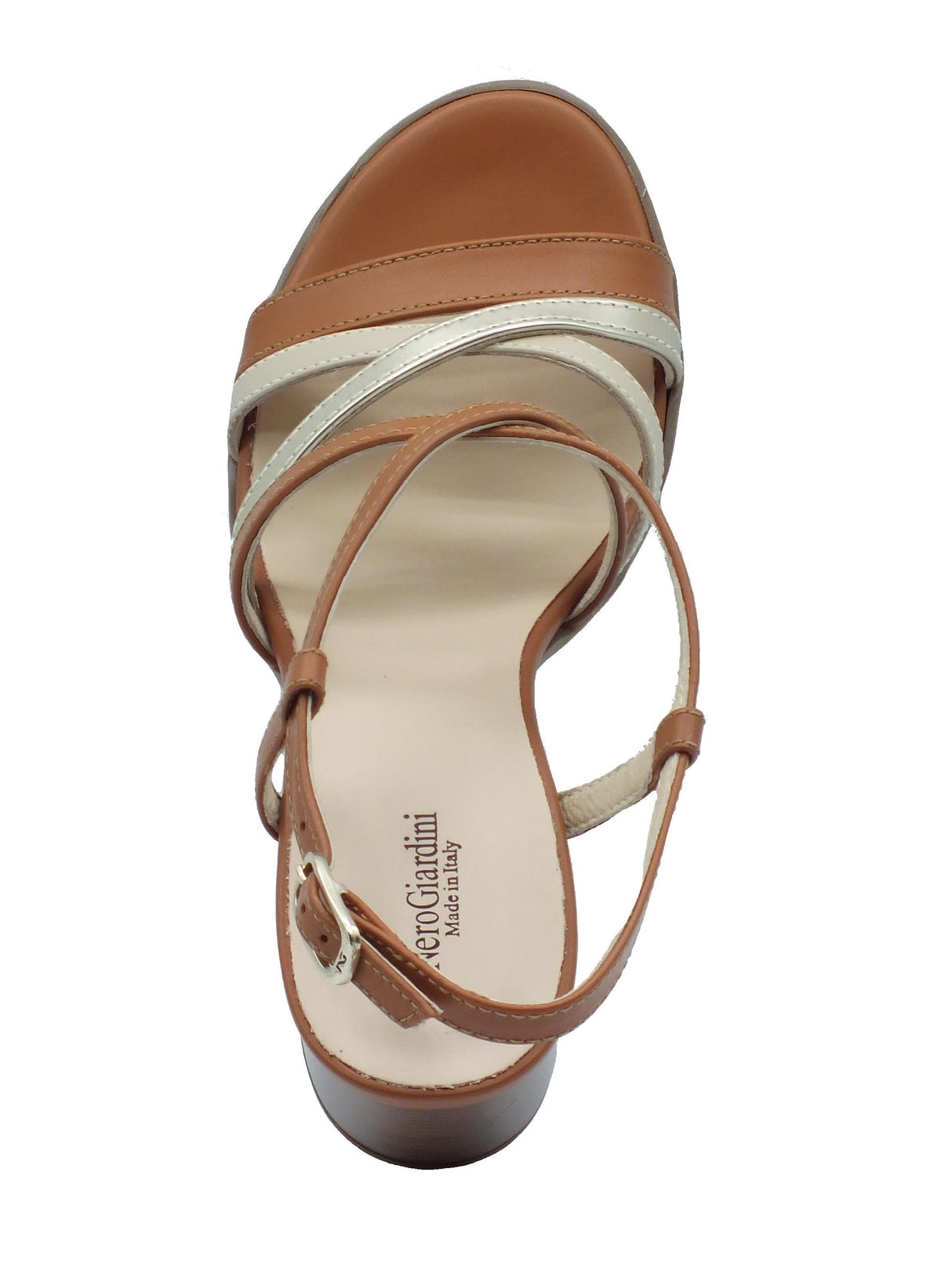 Nero Giardini NeroGiardini E410442D Armenia Cognac Nappa Lino Sandali per Donna in pelle con comodo tacco Cognac