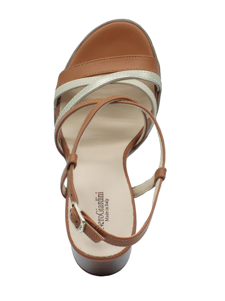 Nero Giardini NeroGiardini E410442D Armenia Cognac Nappa Lino Sandali per Donna in pelle con comodo tacco Cognac