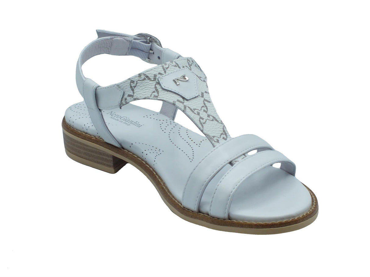 Nero Giardini NeroGiardini E410464D Ramigi Bianco Sandali con tacchetto basso per Donna in pelle Bianco