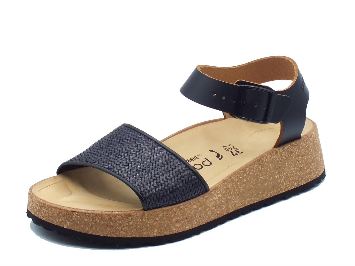 Papillio Papillio 1026932 Glenda French Piping Black Sandali per Donna in pelle con fibia e zeppa bassa Black