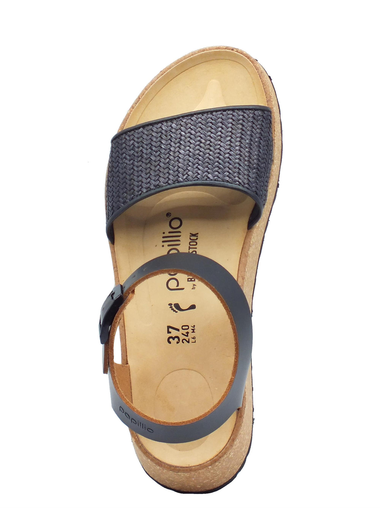 Papillio Papillio 1026932 Glenda French Piping Black Sandali per Donna in pelle con fibia e zeppa bassa Black