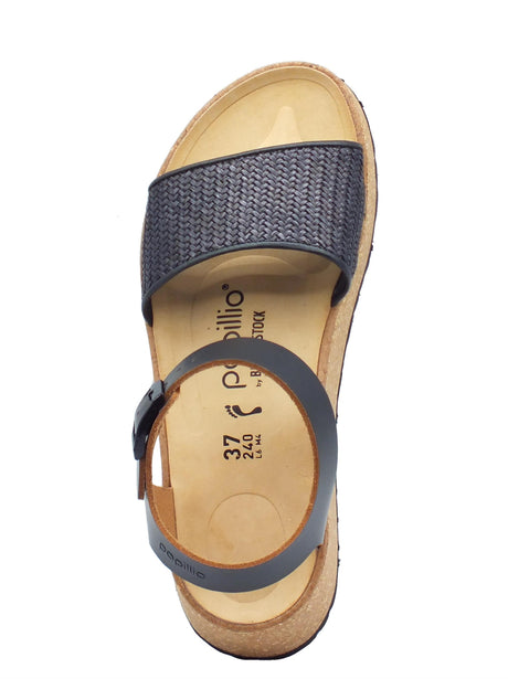 Papillio Papillio 1026932 Glenda French Piping Black Sandali per Donna in pelle con fibia e zeppa bassa Black