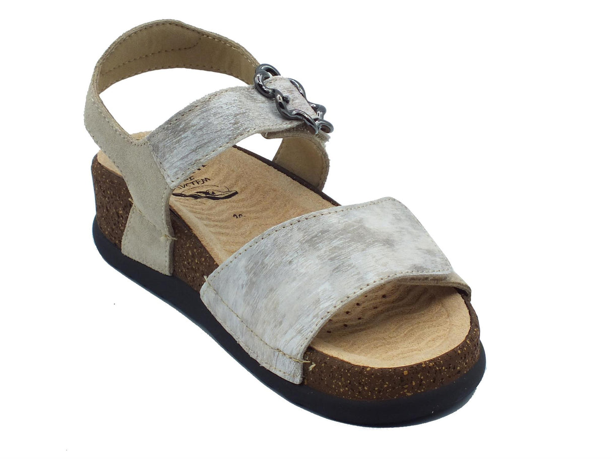 Sabatini Sabatini S1823 Karoli Papiro Camoscio Panna Sandali per Donna in nabuk e pelle con doppio strappo Panna