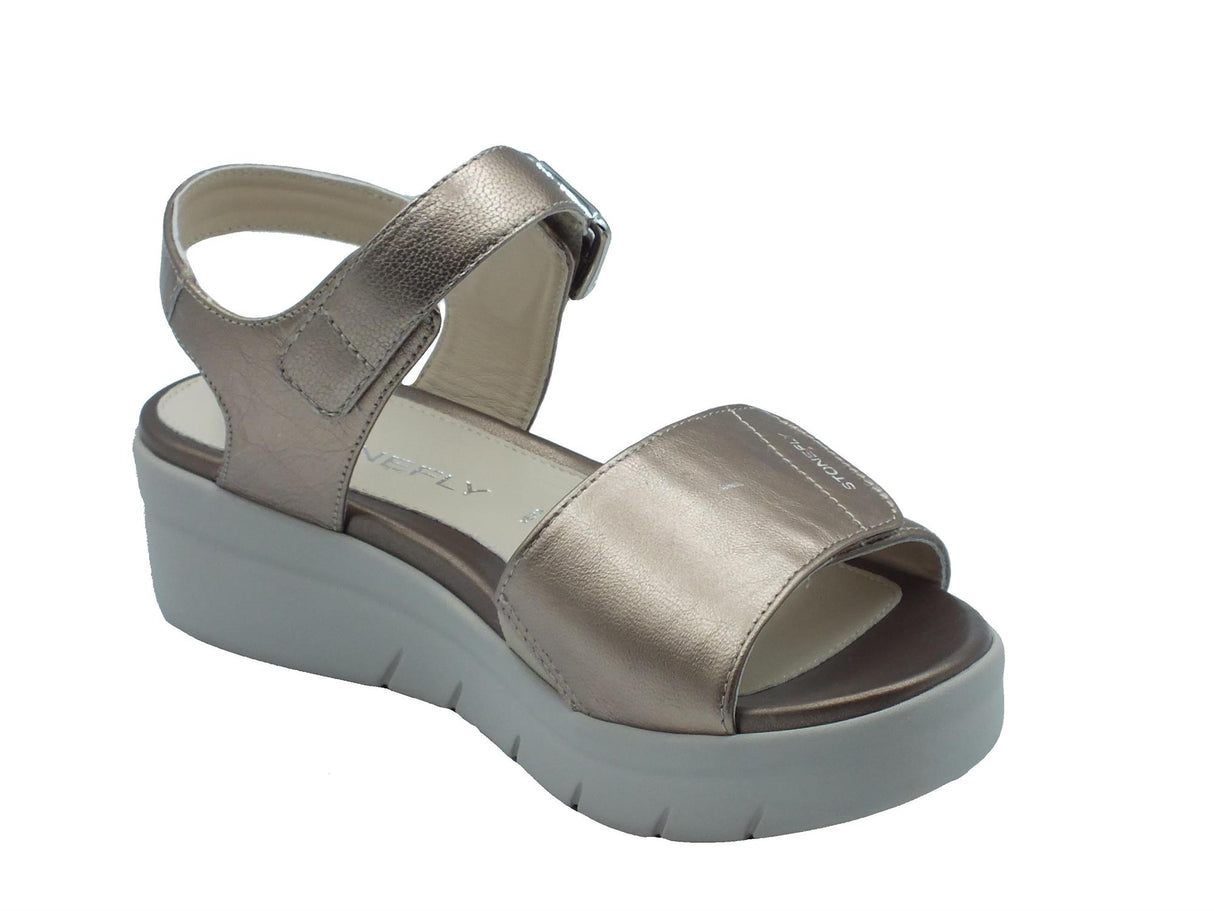 Stonefly Stonefly Sandali zeppa bassa Donna 108232 Aqua III Laminated Metal Fizz pelle argento Metal Fizz
