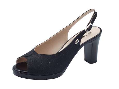 Valleverde Valleverde 28345 Nero Sandali eleganti con tacco alto per donna in tessuto brillantinato Nero
