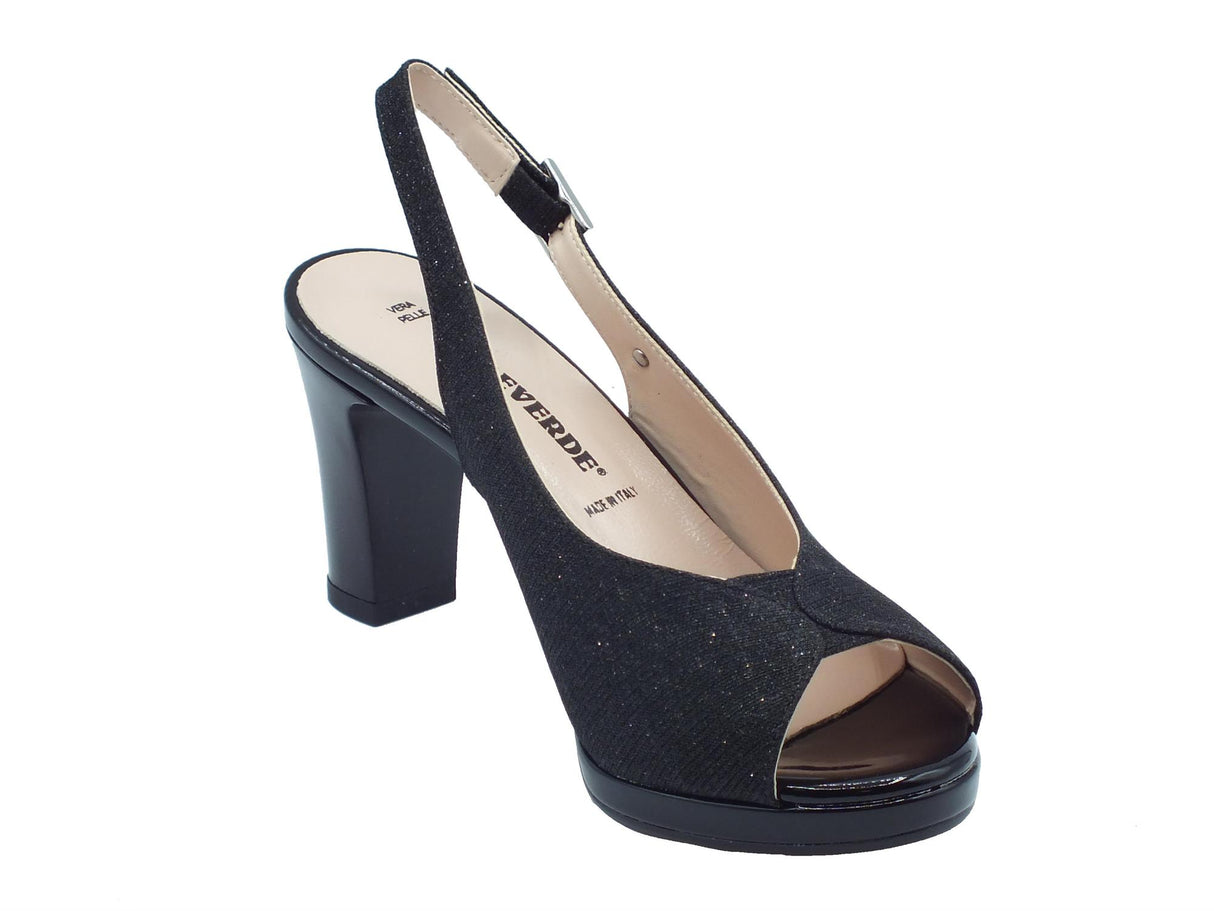 Valleverde Valleverde 28345 Nero Sandali eleganti con tacco alto per donna in tessuto brillantinato Nero