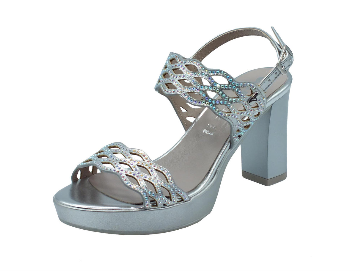 Valleverde Valleverde 45384 Silver Sandali con tacco alto e plateau per donna in ecopelle e brillanti Silver