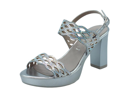 Valleverde Valleverde 45384 Silver Sandali con tacco alto e plateau per donna in ecopelle e brillanti Silver