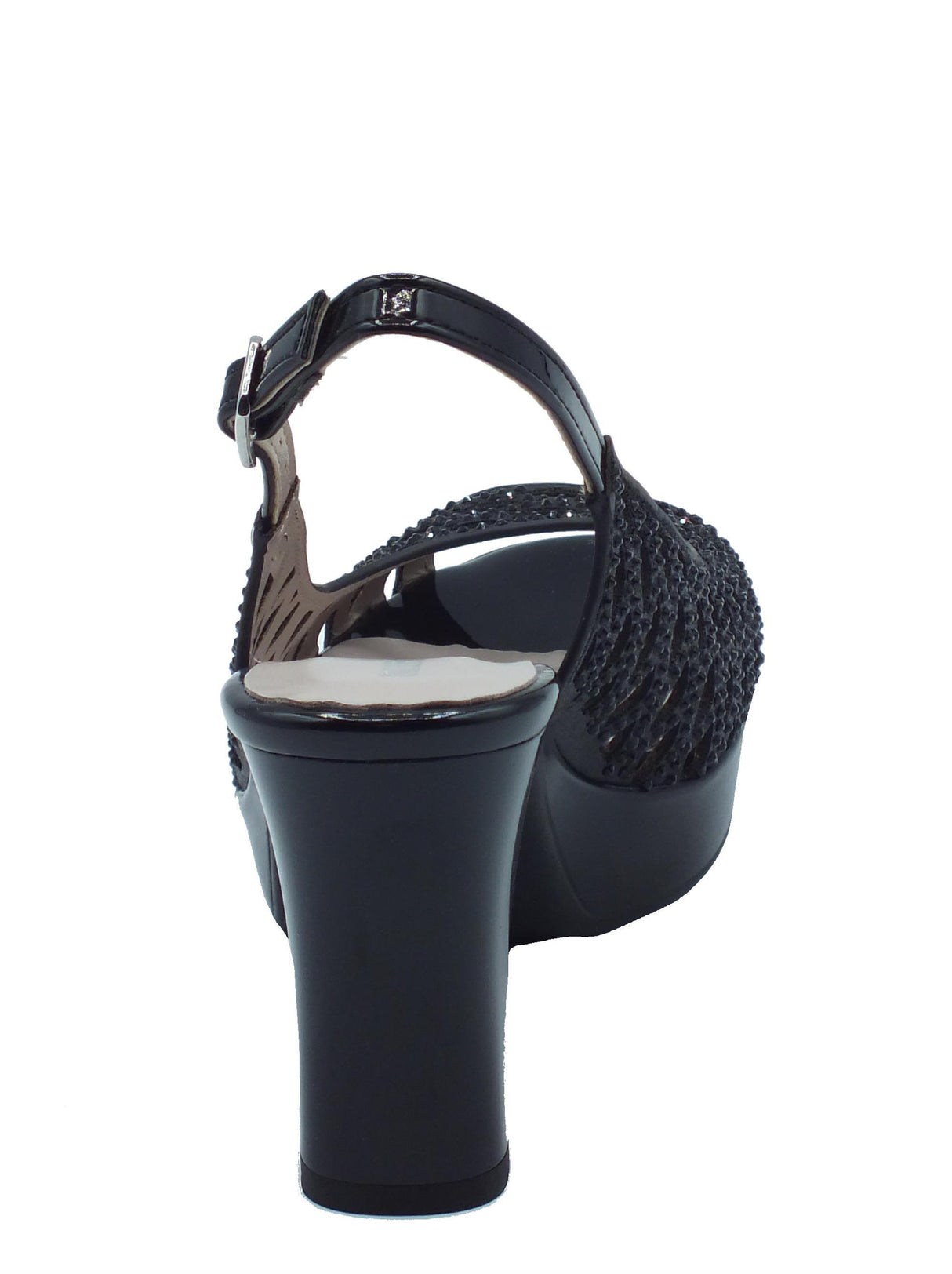 Valleverde Valleverde 45385 Black Sandali con tacco alto e plateau per donna in ecopelle e brillanti Black