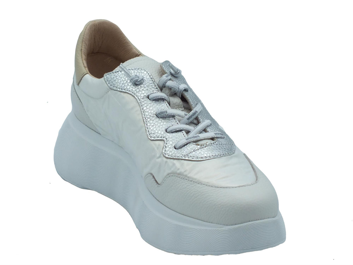 Wonders Wonders A-3602-T Berlin Wild Off Blanco Sneakers per Donna in pelle bianco e tessuto Wild Off Blanco