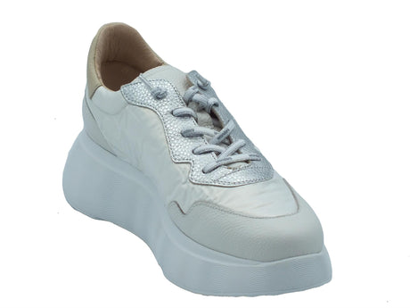 Wonders Wonders A-3602-T Berlin Wild Off Blanco Sneakers per Donna in pelle bianco e tessuto Wild Off Blanco