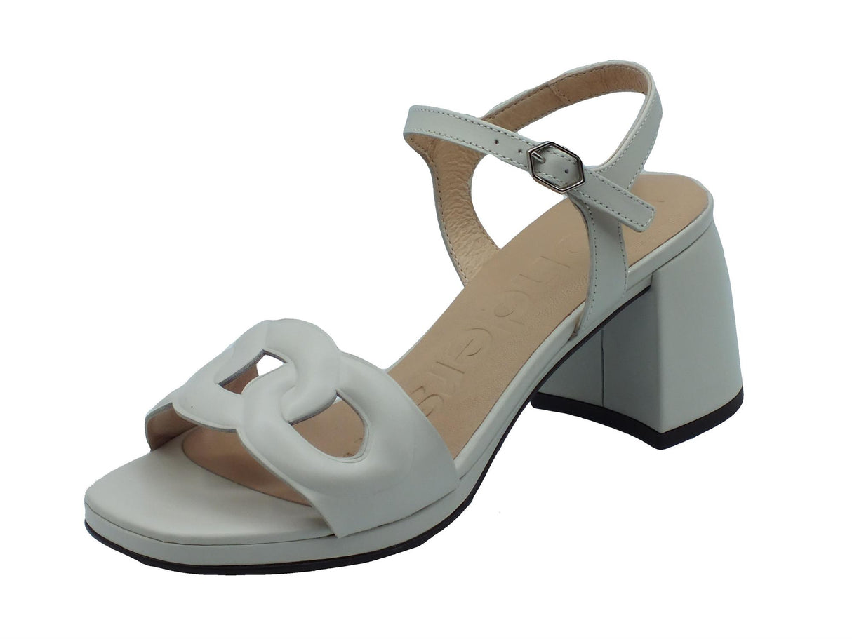 Wonders Wonders F-8210 Emilia Aise Off Sandali per Donna in pelle verniciata bianca con tacco medio bianco