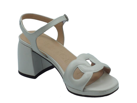 Wonders Wonders F-8210 Emilia Aise Off Sandali per Donna in pelle verniciata bianca con tacco medio bianco