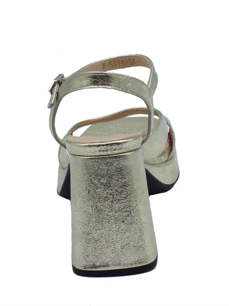 Wonders Wonders M-5311 Laminato Platino Sandali per Donna in pelle argento con tacco alto e plateau Platino