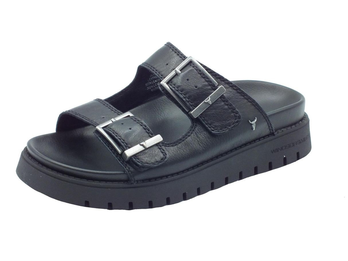 Windsor Smith Windsor Smith Mood Nero Sandali per Donna in pelle con doppia regolazione zeppa bassa Nero