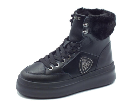 Blauer USA Blauer USA Emery Black Scarponcini per Donna in pelle e tessuto con ecopellicciotto alla caviglia Black