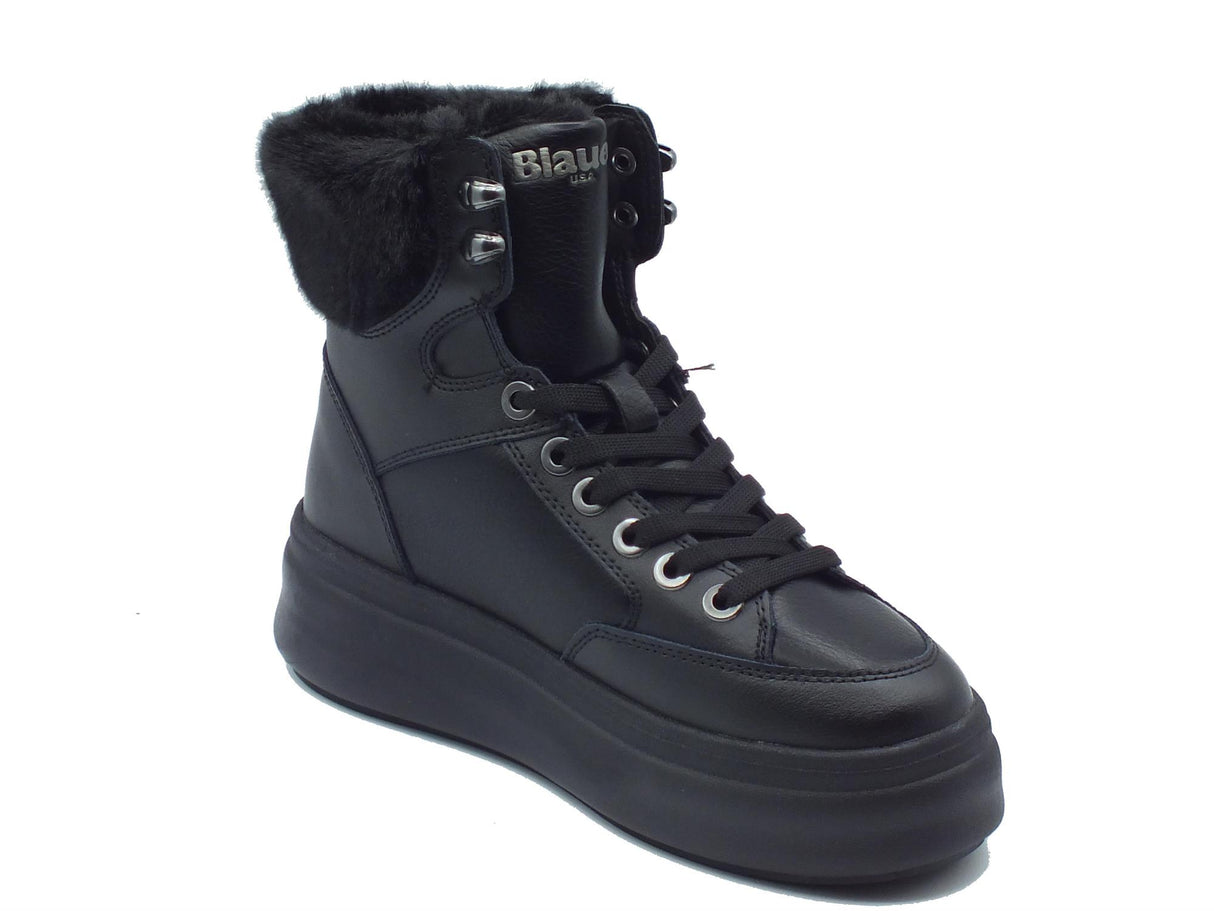 Blauer USA Blauer USA Emery Black Scarponcini per Donna in pelle e tessuto con ecopellicciotto alla caviglia Black