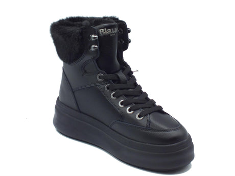 Blauer USA Blauer USA Emery Black Scarponcini per Donna in pelle e tessuto con ecopellicciotto alla caviglia Black