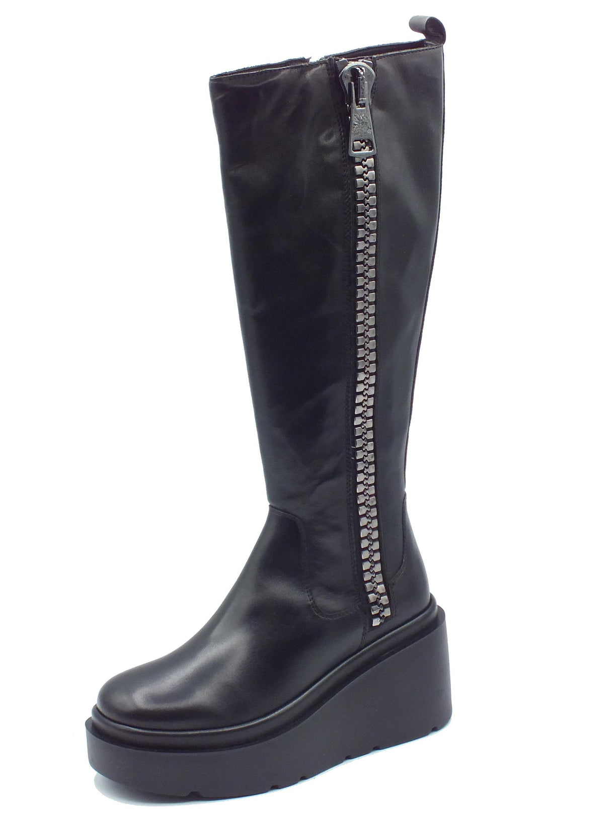 CafèNoir CAFèNOIR HA1012 Nero Stivali per Donna in pelle con lampo e zeppona Nero